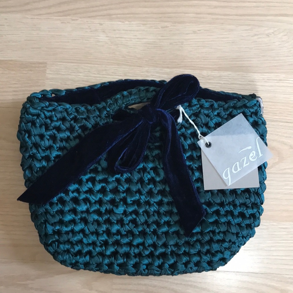 Gazel Italy Velvet Lined Woven Teal Purse